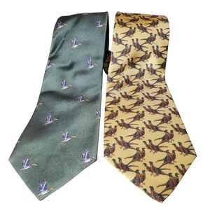 2 Silk Fall Fowl Neckties. Lands' End Ducks / Huntington Pheasants.